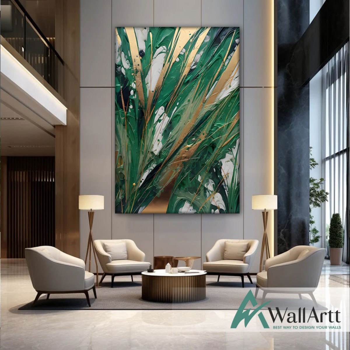 Gold Green Bushes Textured Partial Oil Painting - Wall Art